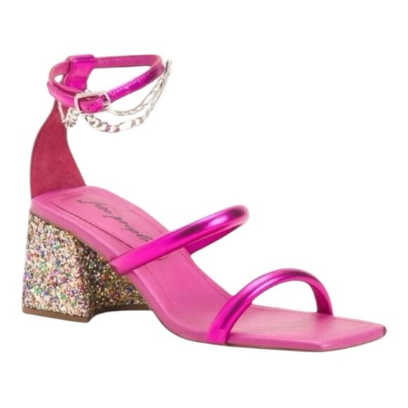 Free People Pink Glitter Block Heel Sandals NIB - Picture 1 of 1
